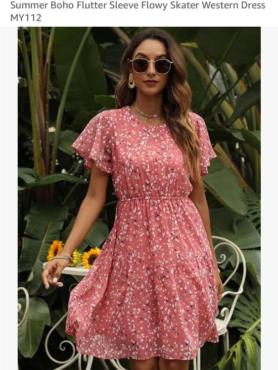 manybrand Dresses & Skirts - Boho Flutter-Sleeve Pink Floral Mini Dress